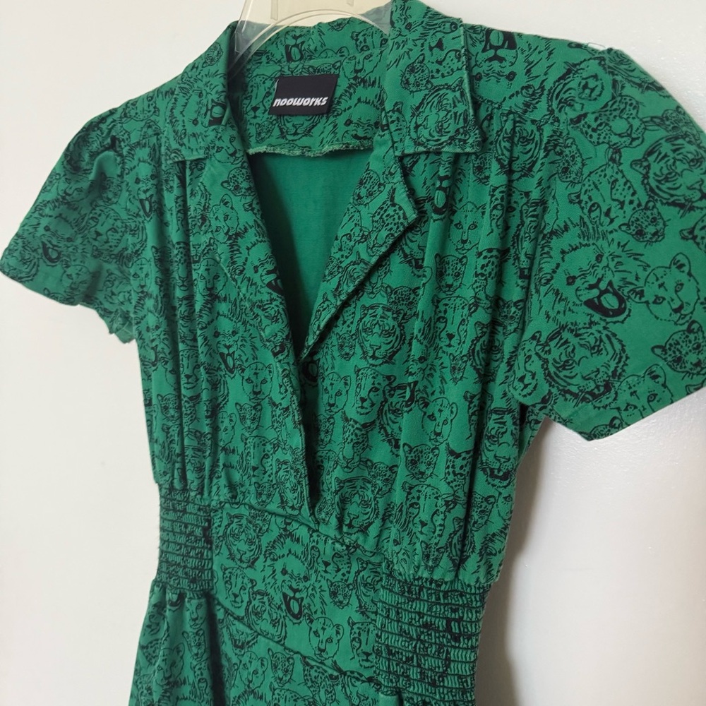 Nooworks Green Jungle Cat Leah Dress Small